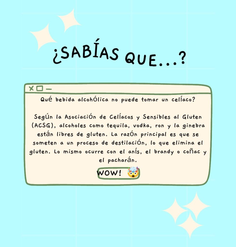 ¿Qué bebida alcohólica no puede tomar un celíaco? Según la Asociación de Celíacos y Sensibles al Gluten (ACSG), alcoholes como tequila, vodka, ron y la ginepra están libres de gluten. La razón principal es que se someten a un proceso de destillación, lo que elimina el gluten. Lo mismo occurre con el anñis, el brandy o coñac y el pacharán.